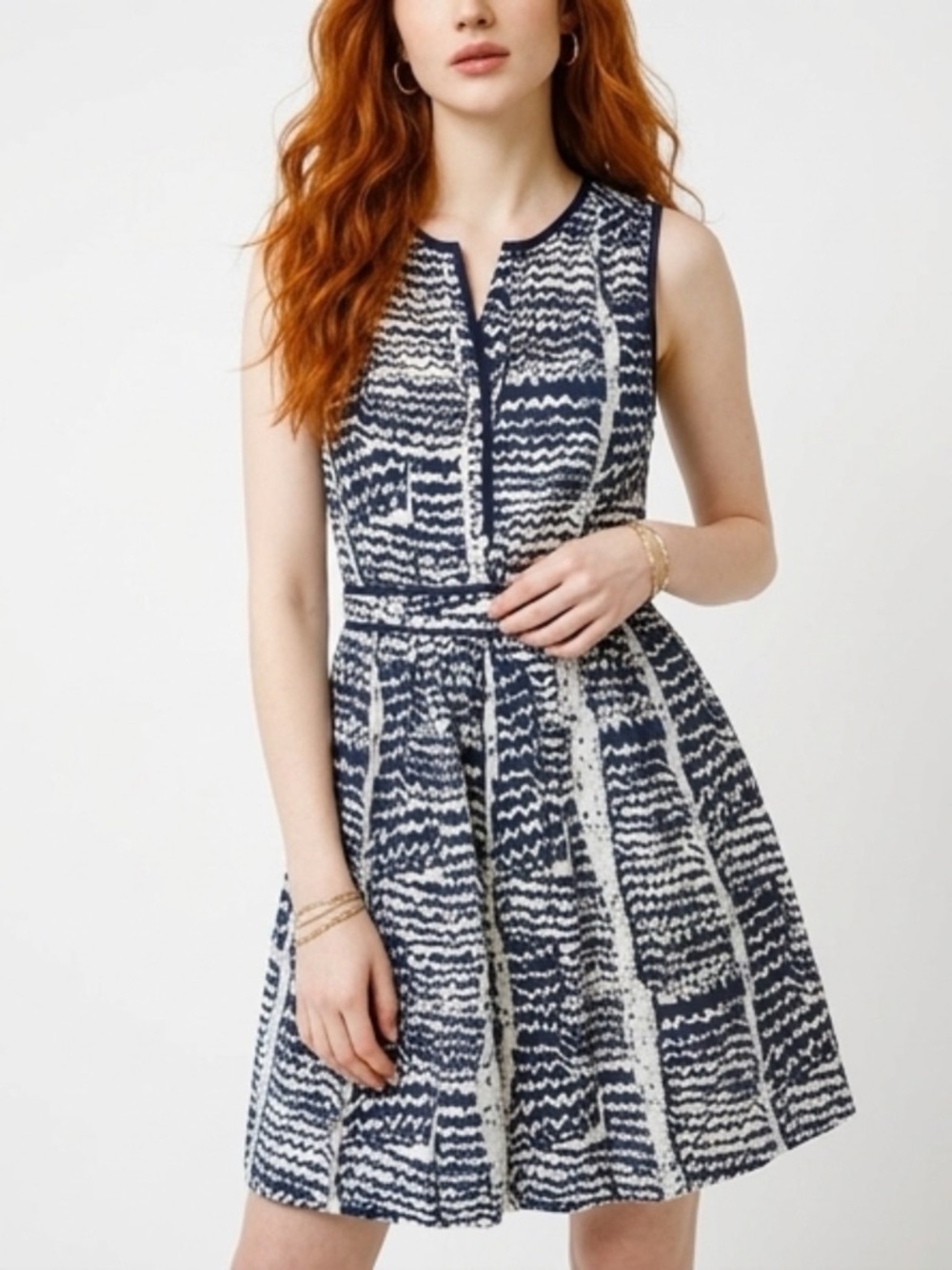 Trina Turk Silk Navy and White Patterned Dress 2